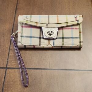 Coach Plaid Wristlet with Multicolor Stripes